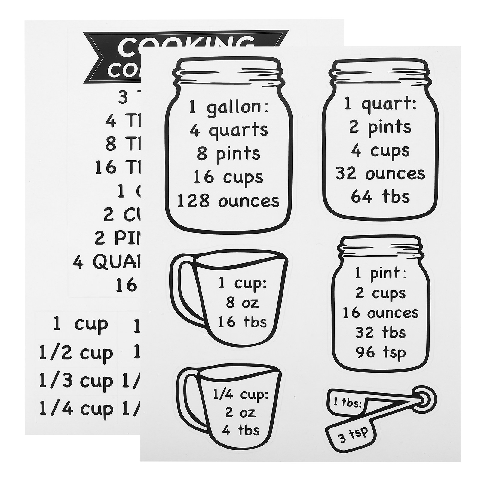 Kitchen Baking Conversion Chart - 2Pcs Kitchen Measurement Conversion Chart Sticker